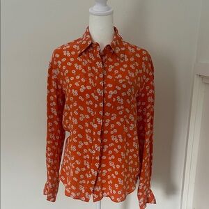 Juicy Couture silk Orange Floral Button Down Shirt